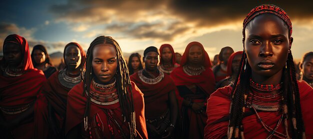 Foto tribo maasai conhecida por suas roupas e cultura distintivas gerada com ia