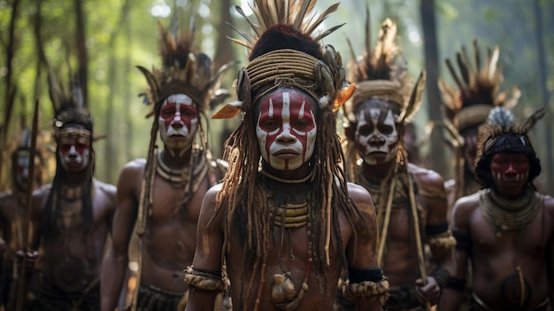 Foto la tribu india con las caras pintadas