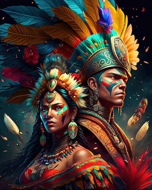 La tribu indígena hispana con coloridos tocados de plumas la herencia hispana