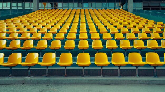 Tribunas amarelas assentos de tribuna em estádio esportivo areia ao ar livre vazio conceito de fãs