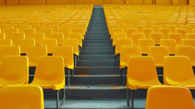 Tribunas amarelas assentos de tribuna em estádio esportivo areia ao ar livre vazio conceito de fãs