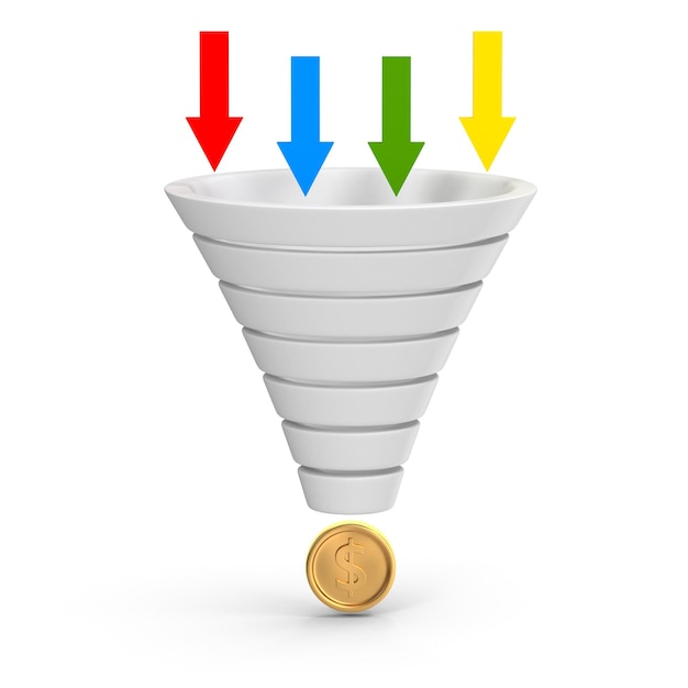 Trichterkonzept mit Pfeil und Münze