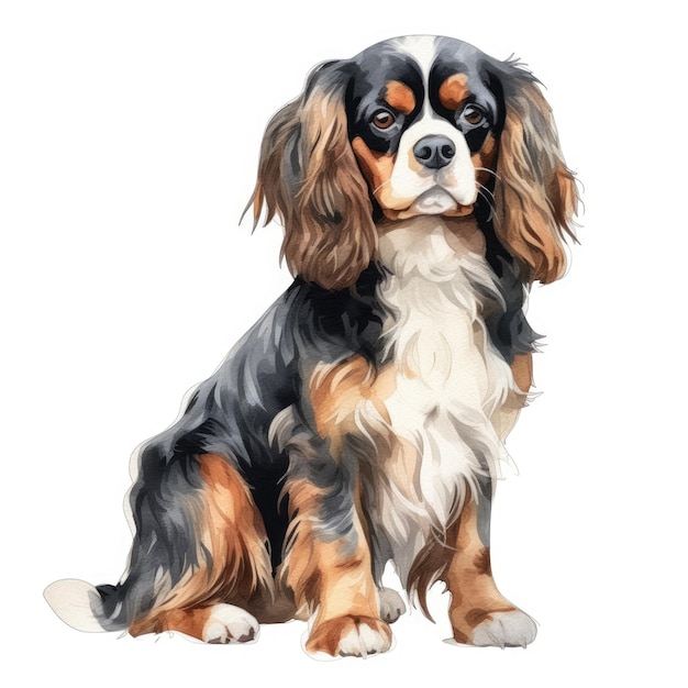 Tricolor Cavalier King Charles Spaniel Captivante obra maestra de acuarela en estilo minimalista en una