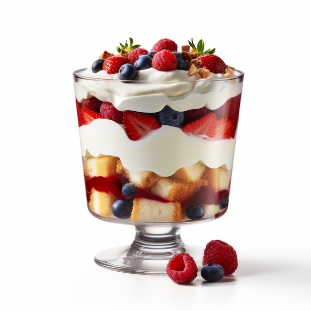 Trifle realista con bayas de crema batida y pastel