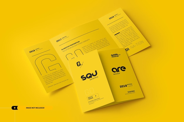 Trifold-Mockup in einer Farbe mit gelbem Design