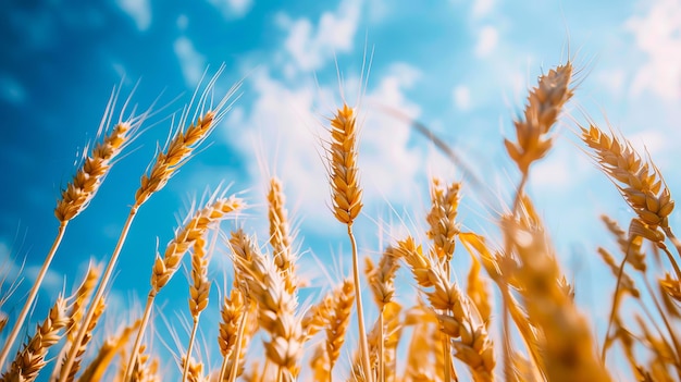 El trigo en el campo con el cielo azul en el fondo