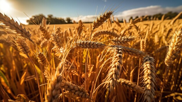 Trigo creciendo en un campo soleadoIA generativa