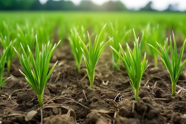 trigo verde de primavera cultivos brotes trigo verde que crece en el suelo