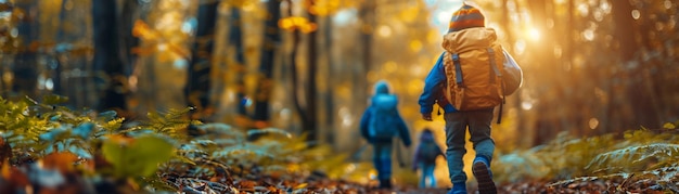 Trilha de caminhadas na natureza com famílias desfrutando de uma caminhada de fim de semana