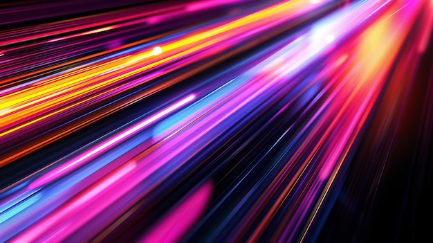 Trilhas de luz em perspectiva multicolor vibrante conceito de movimento futurista abstrato