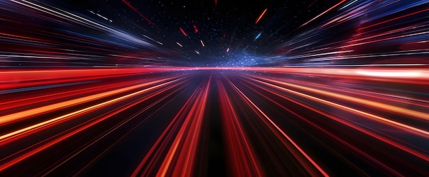 Trilhas de luz vermelha com efeito de movimento Efeito de luz de alta velocidade IA generativa de exposição longa