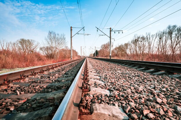 Trilhos de trem na paisagem do país