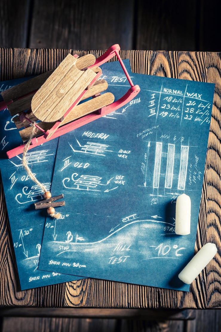 Foto trineo de niños listo para usar en caseta de madera