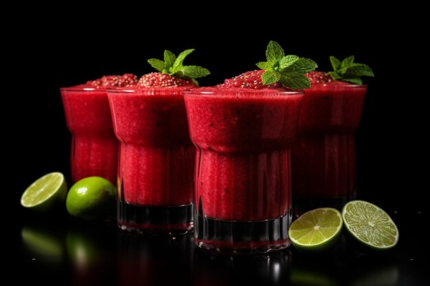 Trinken Sie Smoothies aus roter Wassermelone in Glasschüsseln