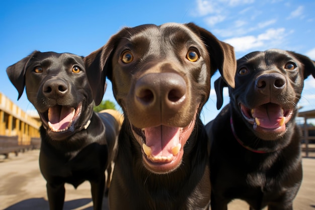 Foto el trío de amor de labrador de las bellezas negras