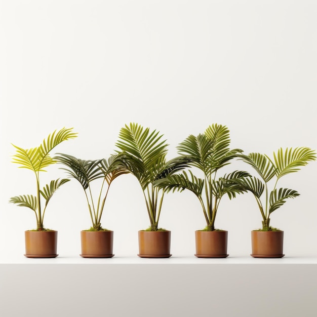 Trio de palmeiras em vasos com fundo branco
