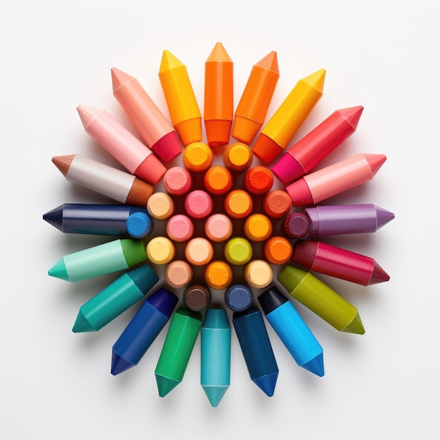 Trío vibrante tres lápices de colores sobre un fondo blanco