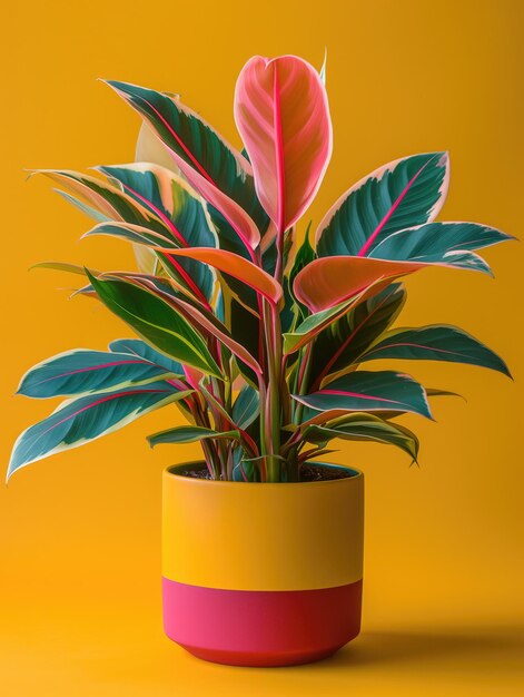 Triostar philodendron erubescens planta em pote Fotografia de estúdio em fundo de cor sólida isolado Fotografia de perfil de planta de flor em casa Ilustração gerada por Ai Imagem de aplicativo botânico