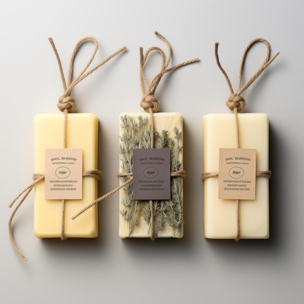Foto triple indulgencia luxuroso paquete de tres barras de jabón con un cómodo mango de cuerda