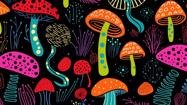 Trippy Mushroom Dream Psicodélico Retro Padrão Inteligência Artificial Generativa