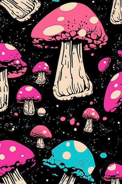 Trippy Mushroom Dream Psychedelisches Retro-Muster Generative KI