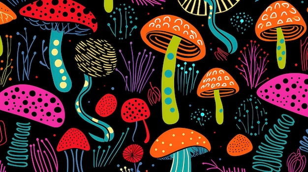 Foto trippy mushroom dream psychedelisches retro-muster generative ki