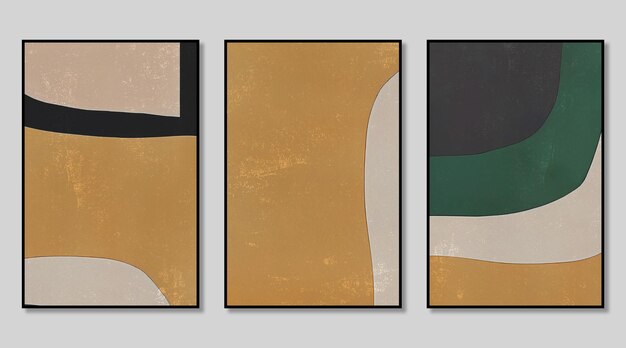 Tríptico de arte abstracto compuesto por bloques de colores geométricos irregulares diseño de portada de pintura moderna