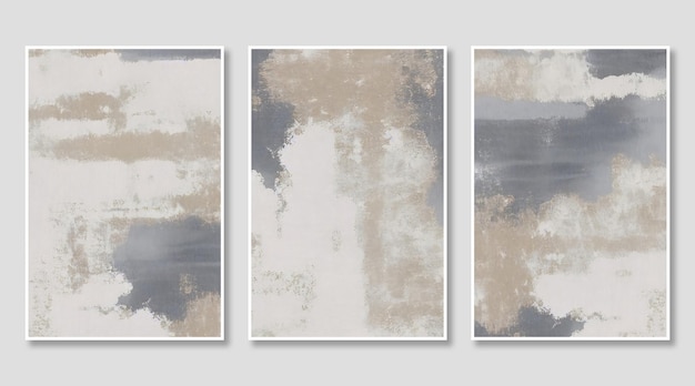 Tríptico artístico composto por texturas vintage abstratas cinza e marrom