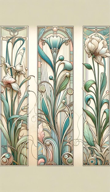 Foto el tríptico de elegancia floral art nouveau
