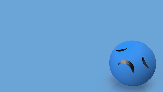 Triste emoción sobre fondo azul renderizado 3d