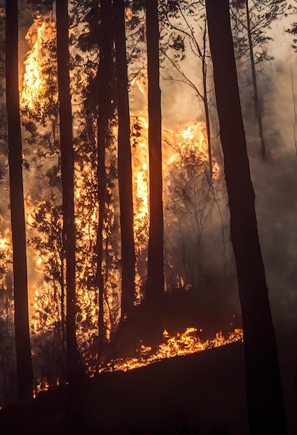 Foto triste incendio forestal 3d ilustrado