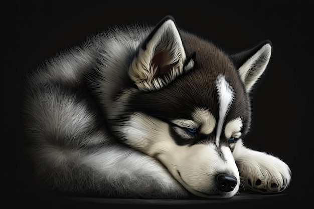 Triste un perro husky duerme