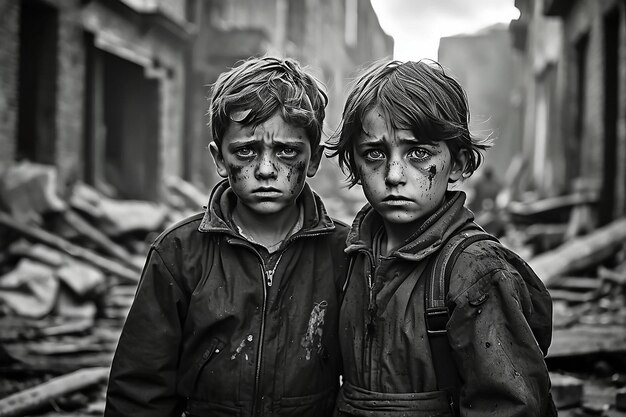 Foto la tristeza y la depresión de los niños de las guerras