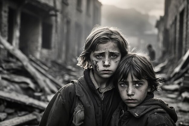 Foto la tristeza y la depresión de los niños de las guerras