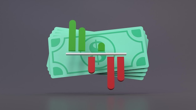 Trocando velas e notas de dólar 3d render ilustração