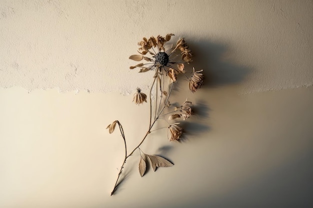 Trockene Blume mit beiger leerer Wand Illustration AI Generative