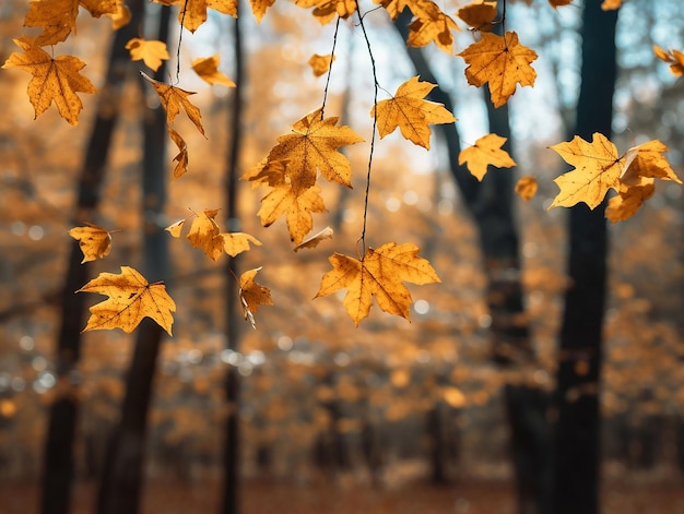 Trockene gelbe Ahornblätter, die in den Herbstpark fallen, erzeugten KI