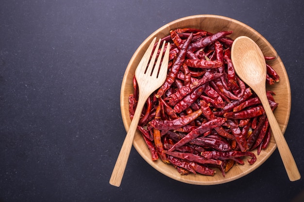 Trockene glühende Paprika der Draufsicht