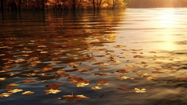 Trockene Herbstblätter im Wasser