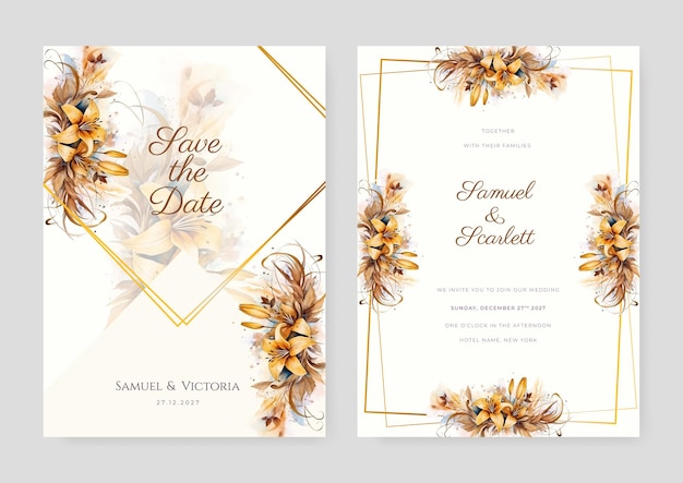 Trockene Rosenblumen, elegante Hochzeitsinladungen, Aquarell