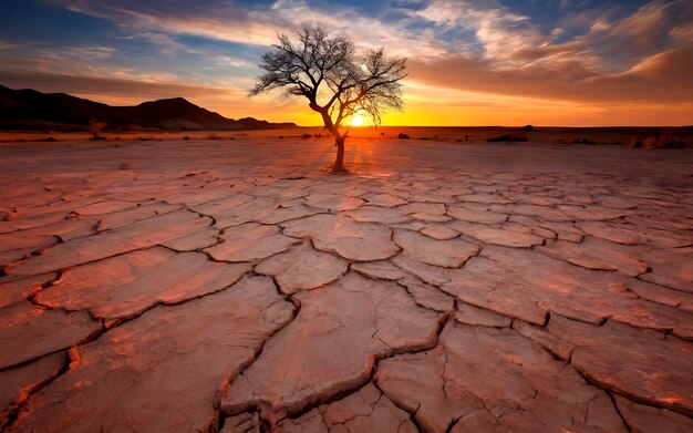 Trockener Baum auf einer gerissenen Wüste ai erzeugt