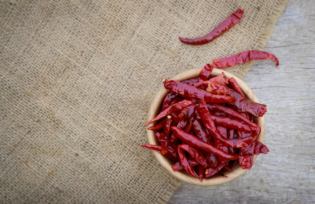 trockener Chili auf Holzschale