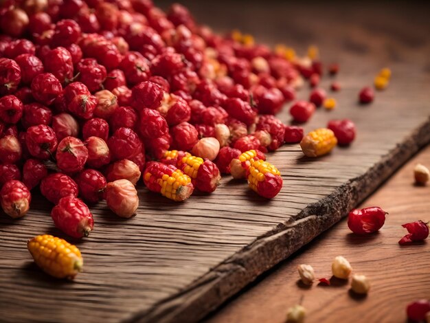 Trockener Rosenpfeffermais auf dem Holzhintergrund