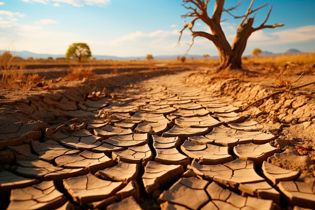 Foto trockener und rissiger boden in der wüste konzept der globalen erwärmung, generative ki