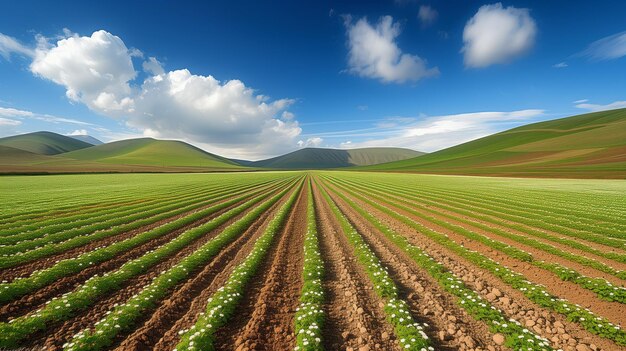 Trockenes Land und blühende Wildblumen unter bewölktem Himmel