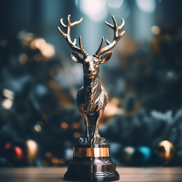 Foto un trofeo de un ciervo con un árbol de navidad en el fondo