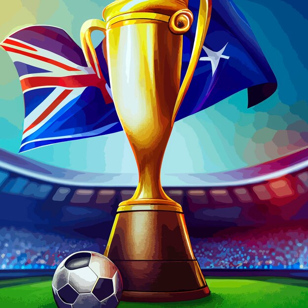 Trofeo de la Copa Mundial de Fútbol con la bandera de Australia