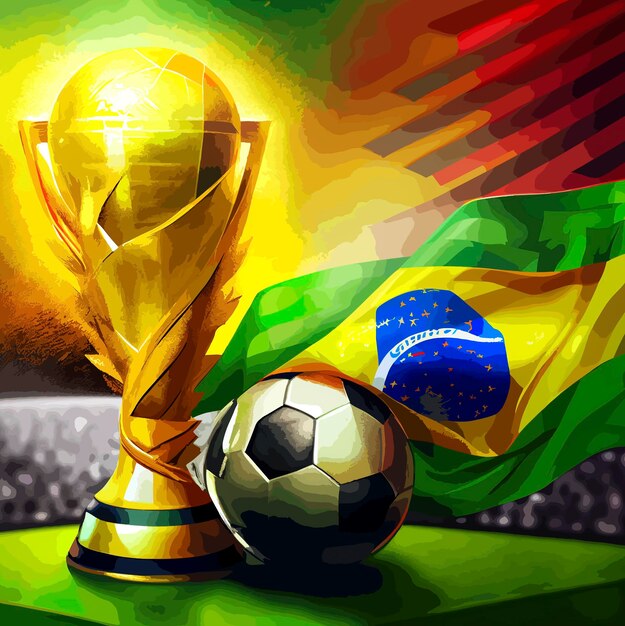 Foto trofeo de la copa mundial de fútbol con la bandera de brasil