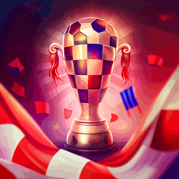 Foto trofeo de la copa mundial de fútbol con la bandera de croacia