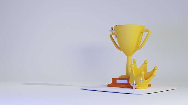 Trofeo y corona de ganador en ilustración 3d. Foto premium